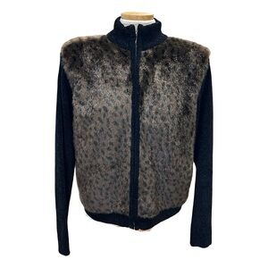 Lisa International Faux Leopard Fur Chenille Sweater Jacket,  Size Medium